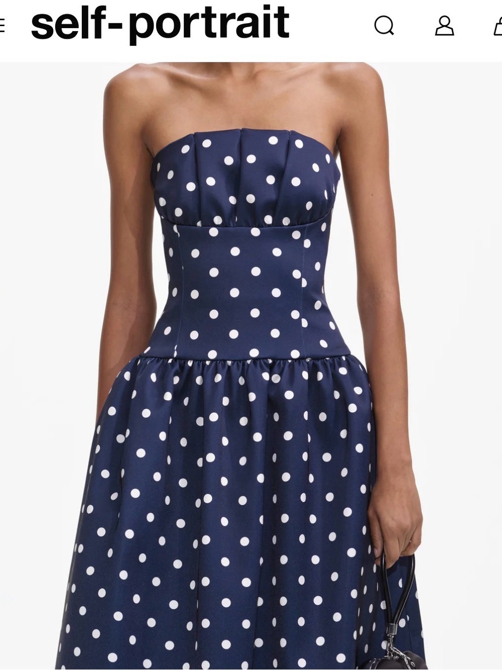 self-portrait Navy Polka Dot Strapless Midi Dress size 12 - Picture 6 of 14